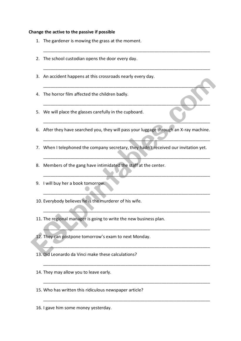 actives / passives worksheet