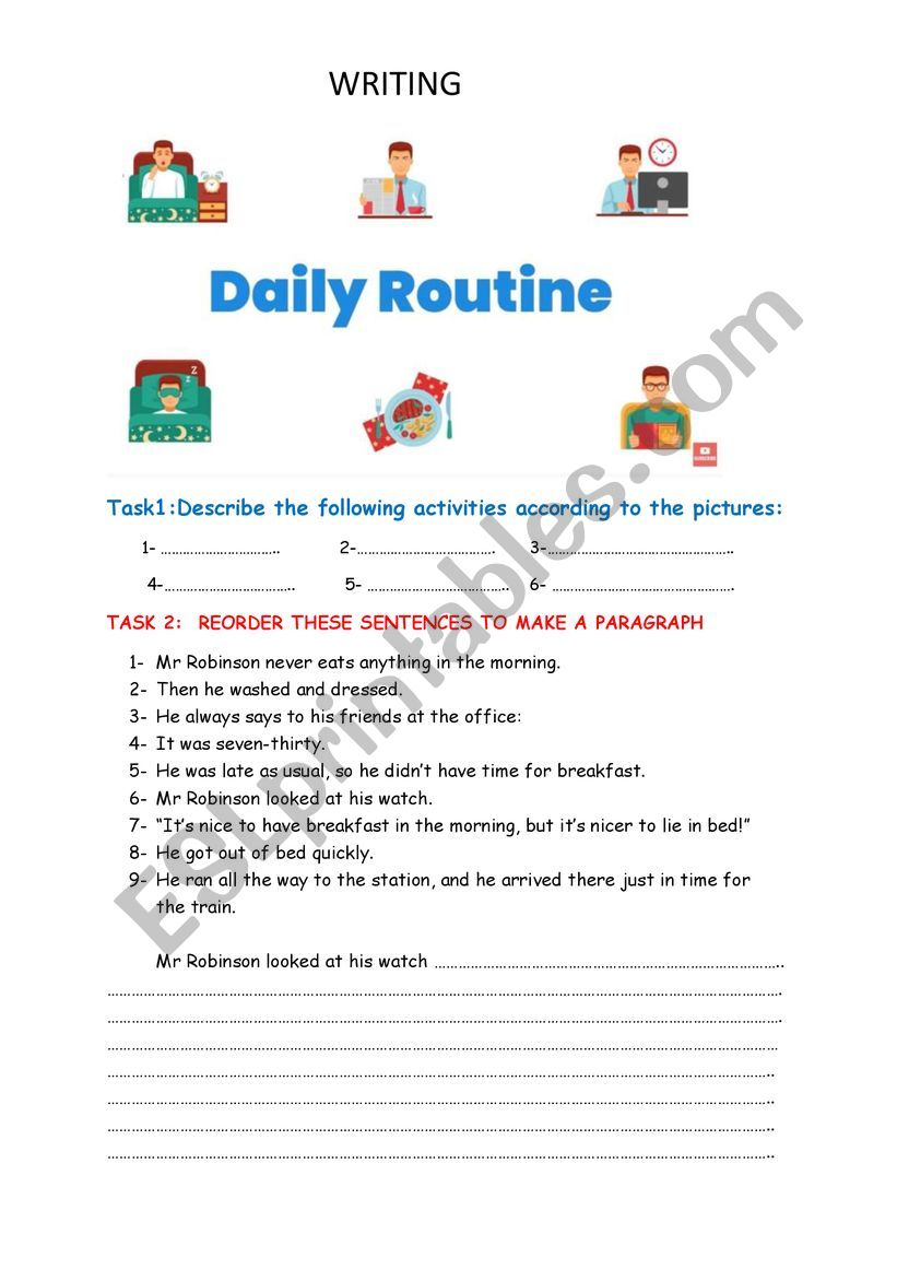 writing about daily routine  worksheet