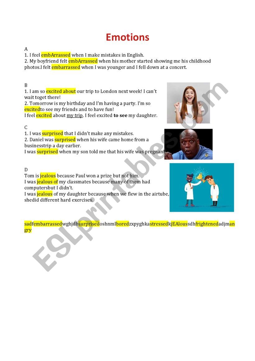 Emotions vocabulary worksheet