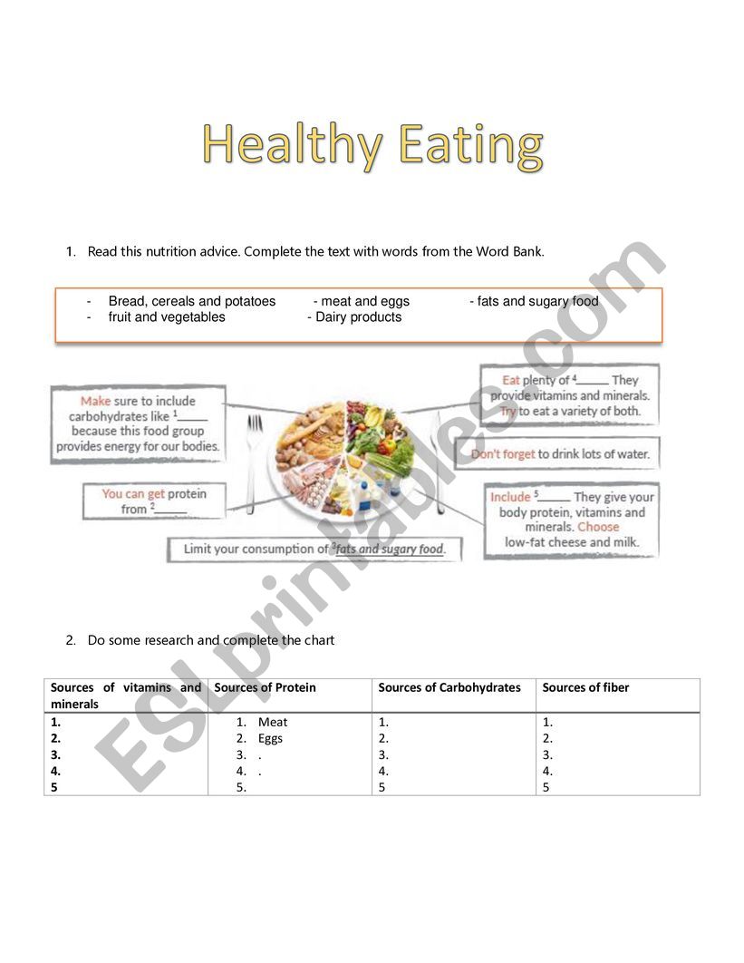 Healthy Eating worksheet