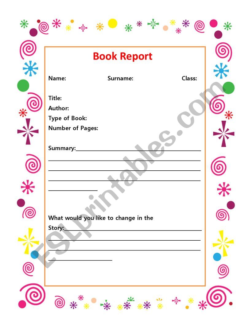 Book Report worksheet