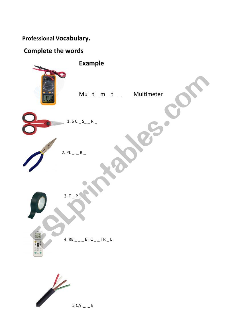 Basic electrical equipment worksheet