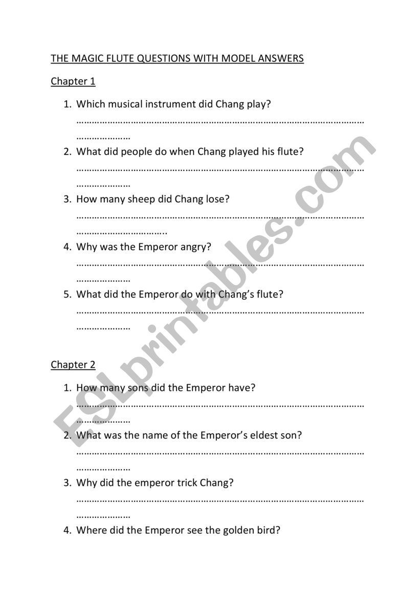 Magic Flute Story worksheet