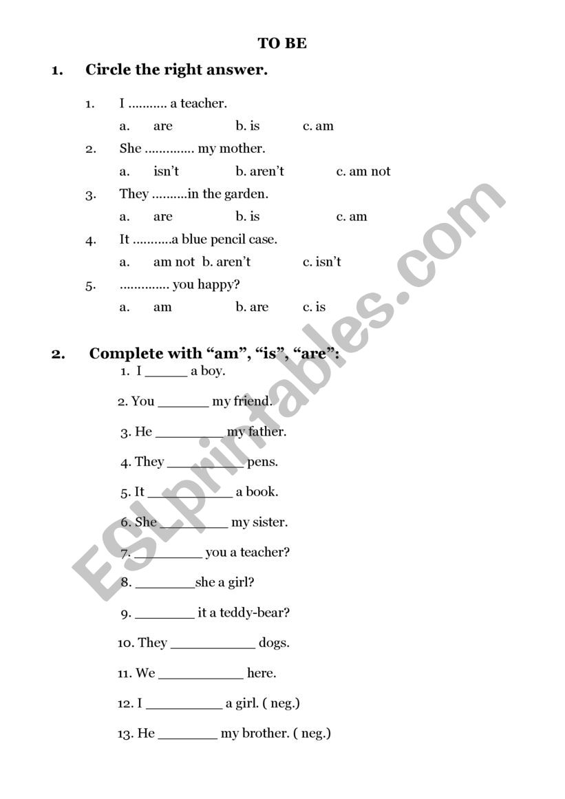 to be worksheet