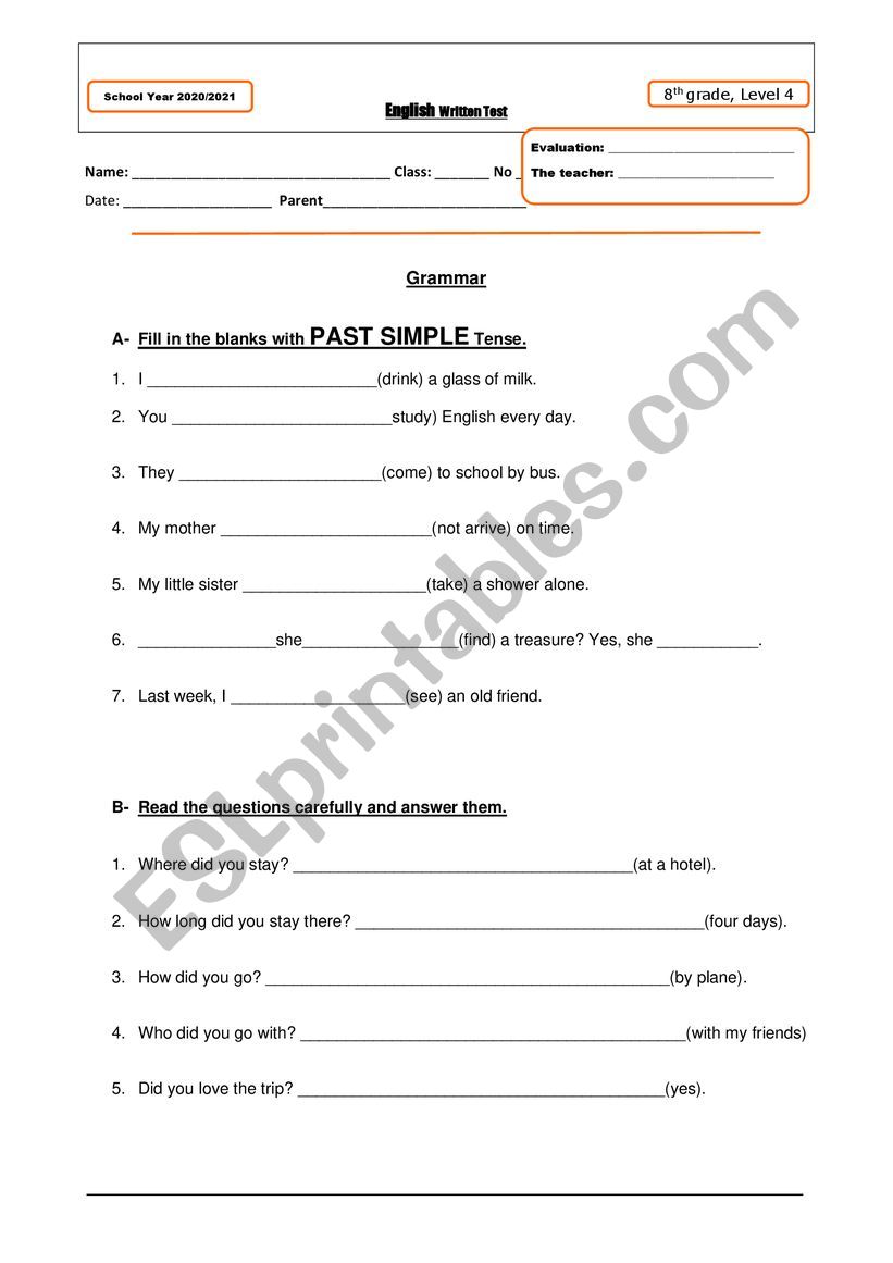 Grammar worksheet worksheet