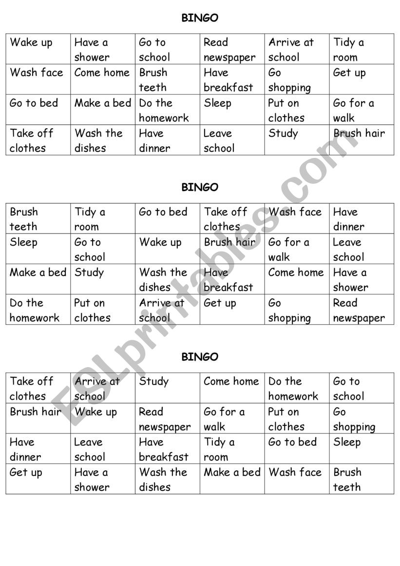 daily routine worksheet