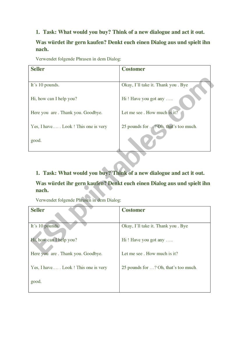 dialogue -seller-customer  worksheet