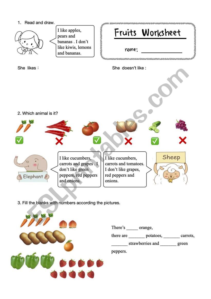 Fruits Worksheet worksheet