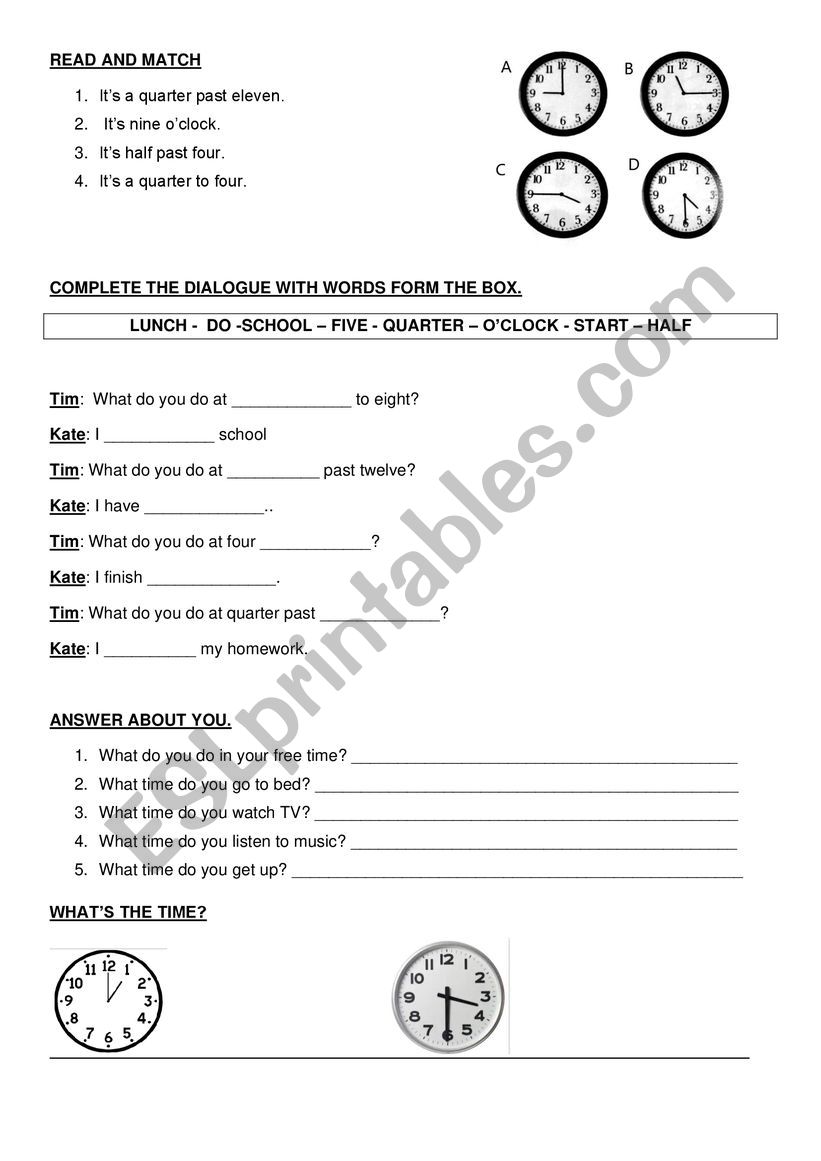 The time - ESL worksheet by FlaviaJorge