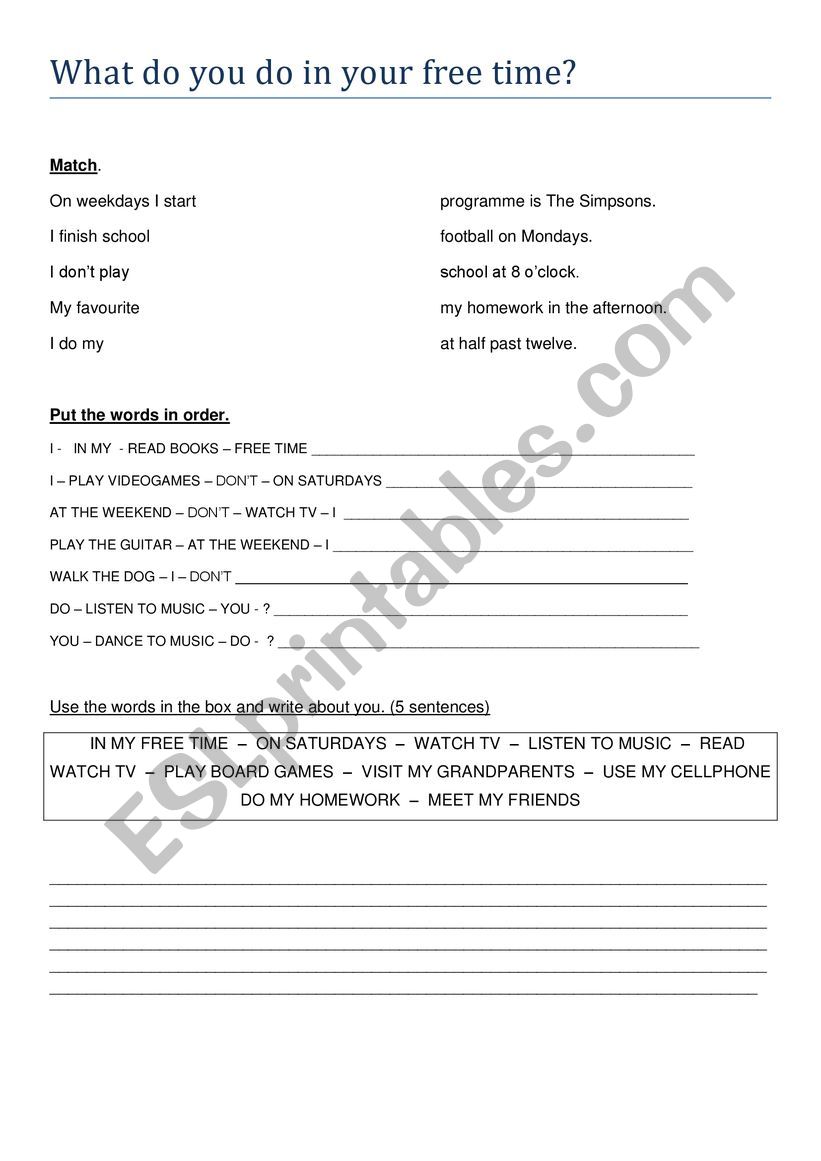 Free time worksheet