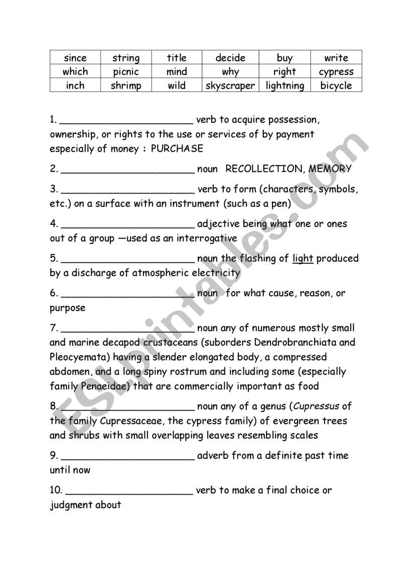 Spelling Words Definitions Grade 4 Week 5