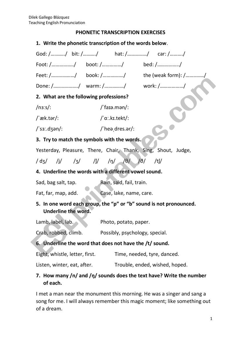 Phonetic Transcription Consonants Exercises For Seniors IMAGESEE