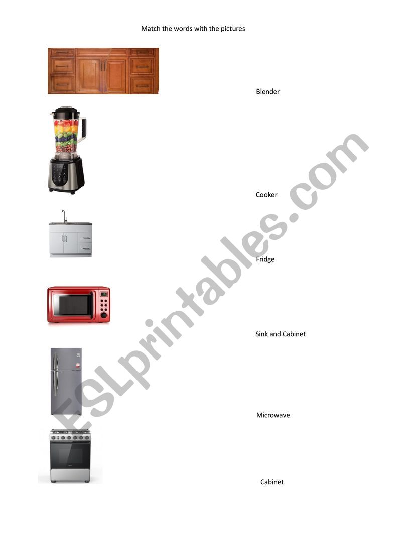 kitchen parts worksheet