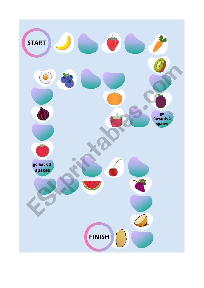 game board fruit & vegetables worksheet