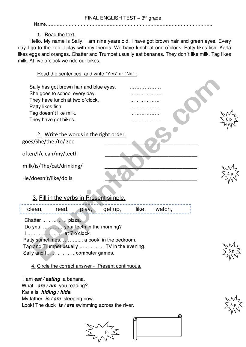 test worksheet