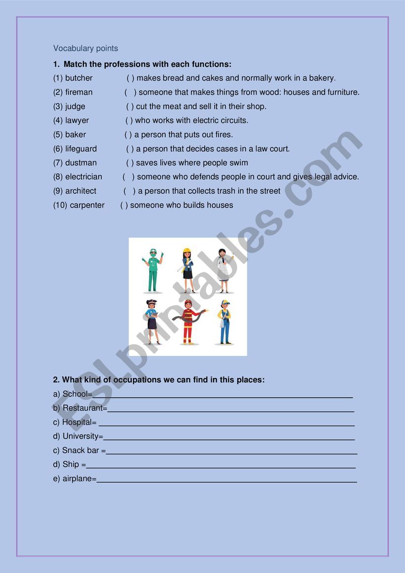 Professions worksheet