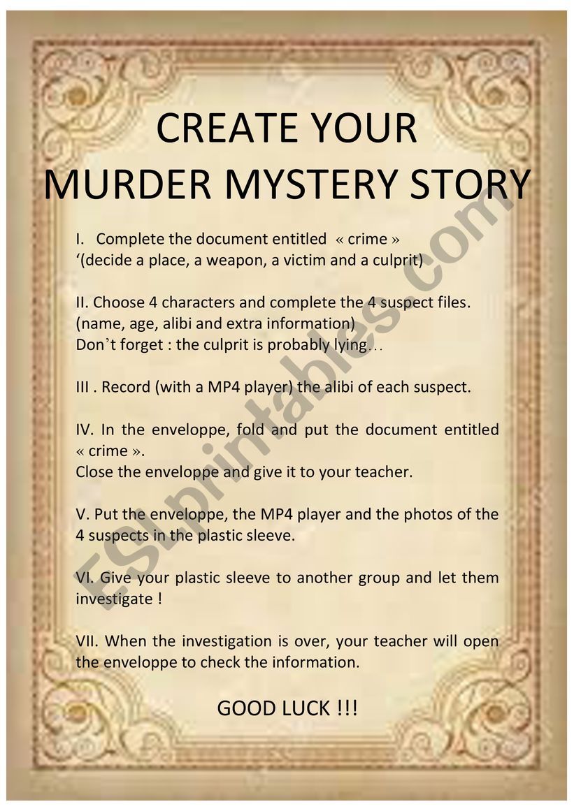 Writing A Mystery Story Template