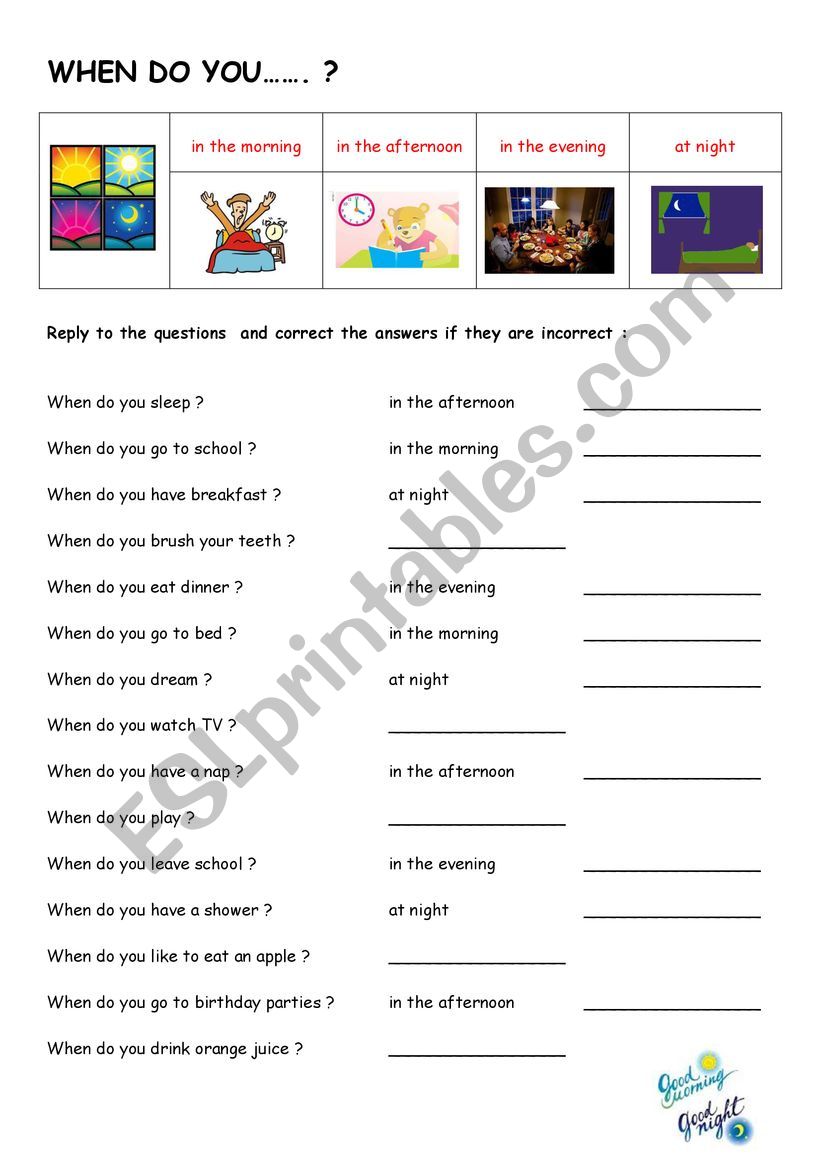 When do you ... ? worksheet