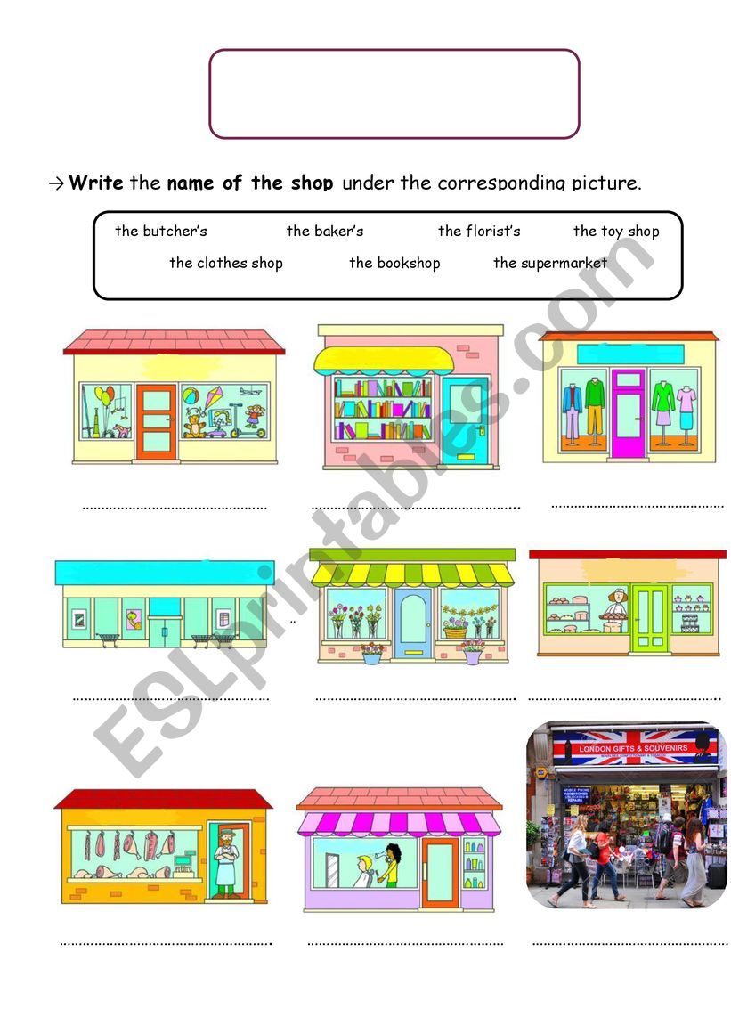 Shops worksheet