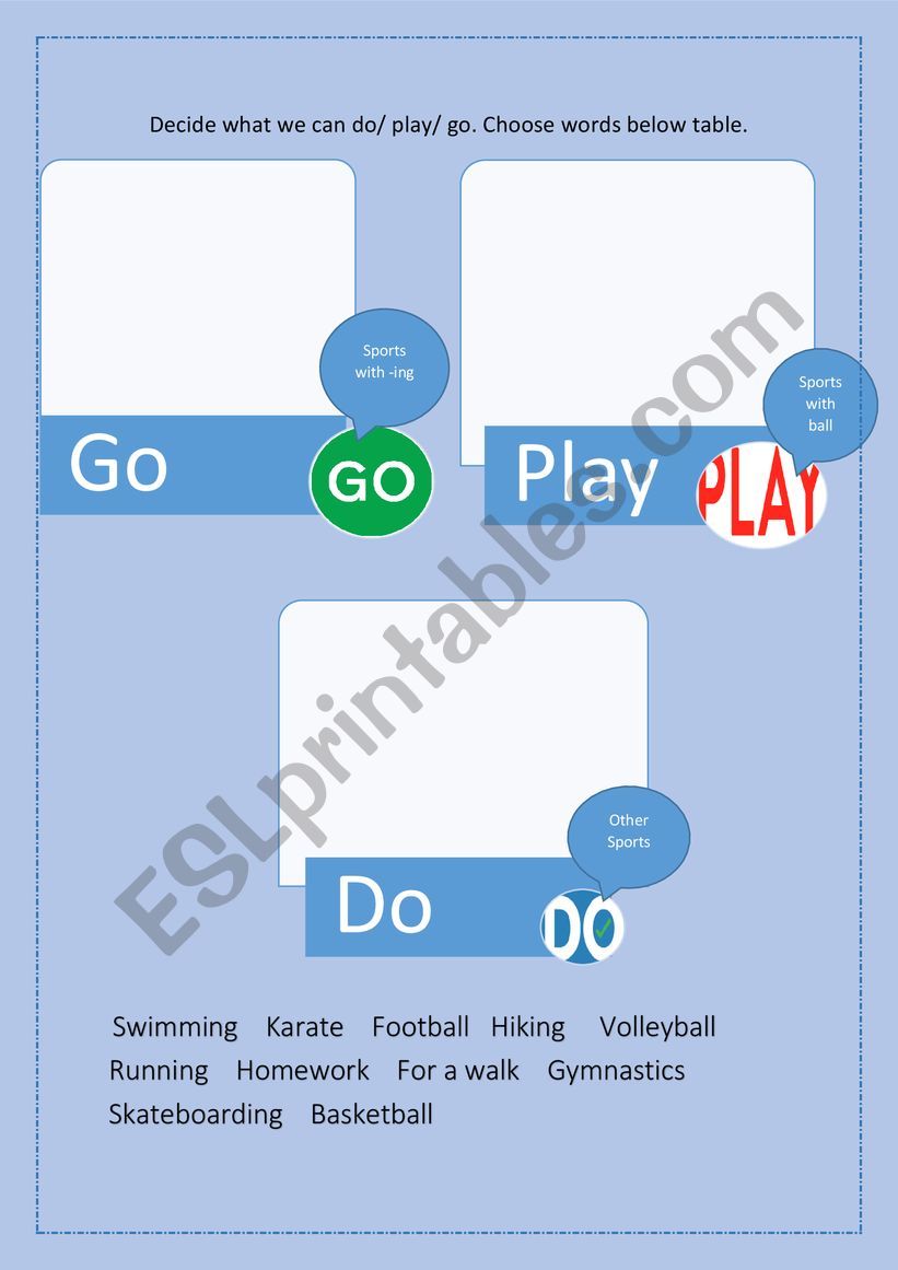 Do/Go/Play worksheet