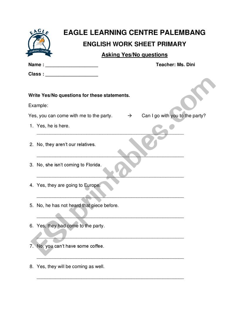 yes no question worksheet