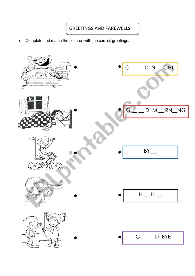 FAREWELLS worksheet