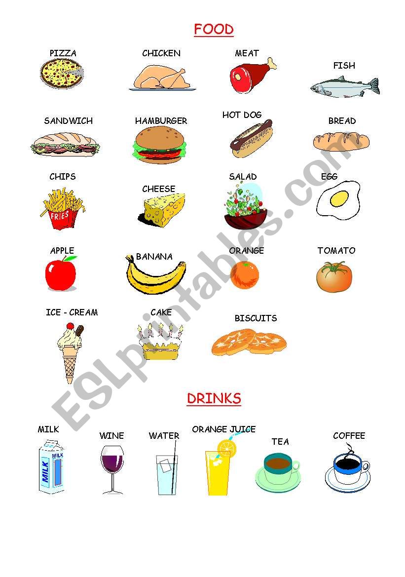 FOOD AND DRINKS ESL Worksheet By FLANCI