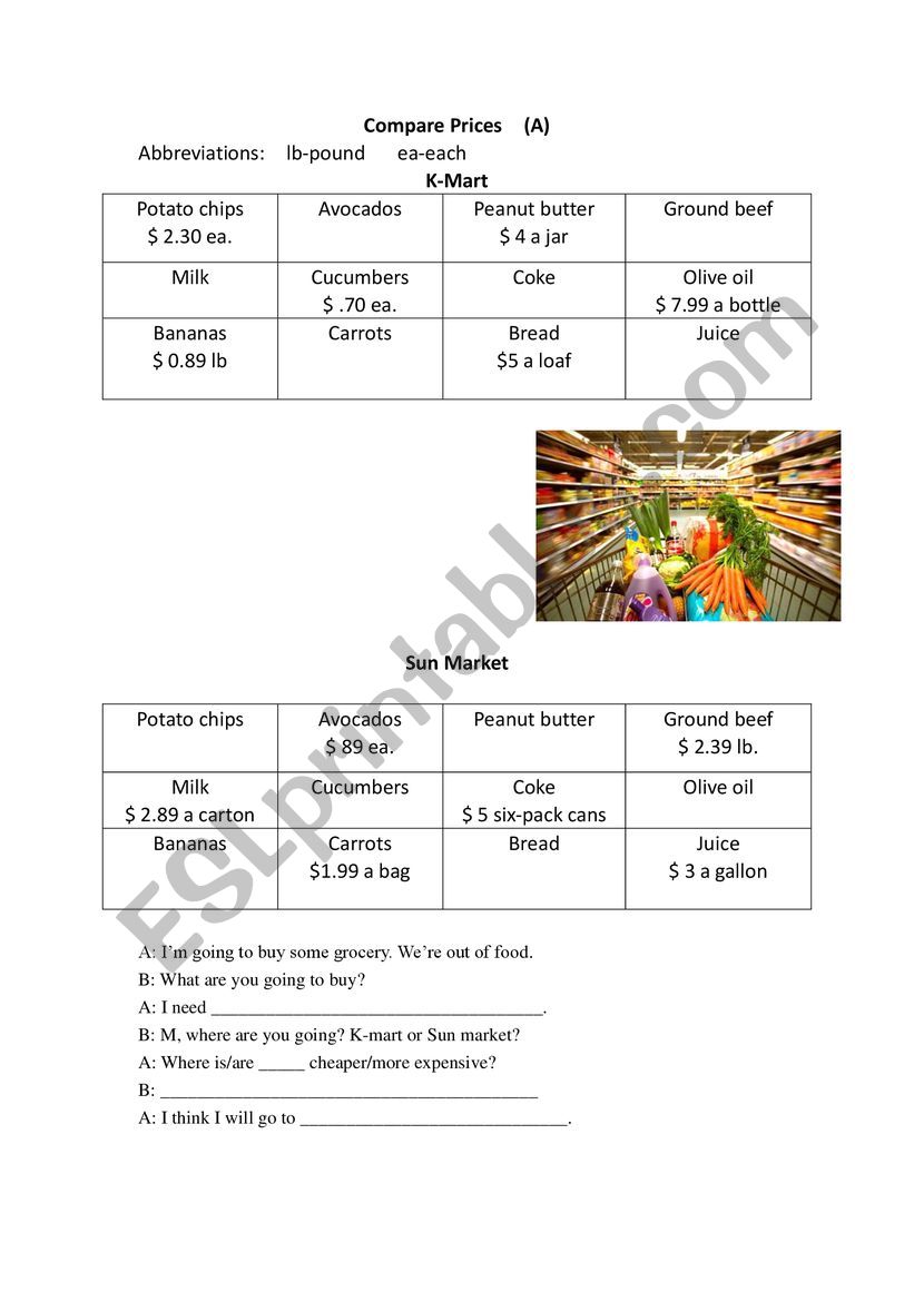 FOOD AND PRICES  worksheet