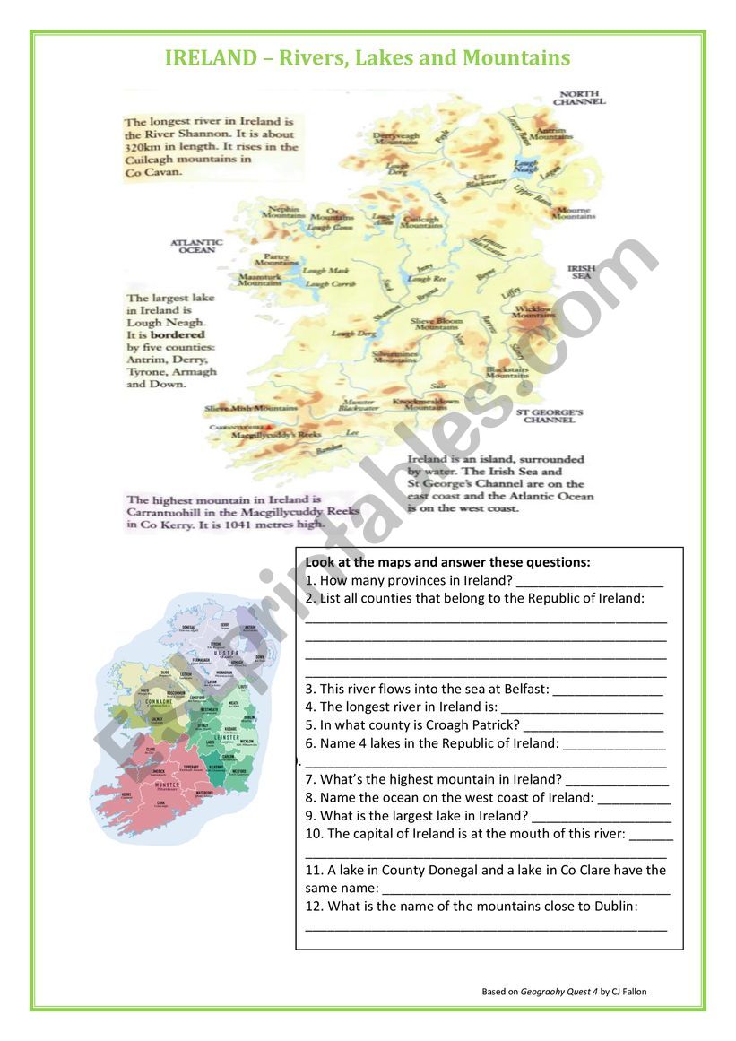 Ireland - Geography worksheet