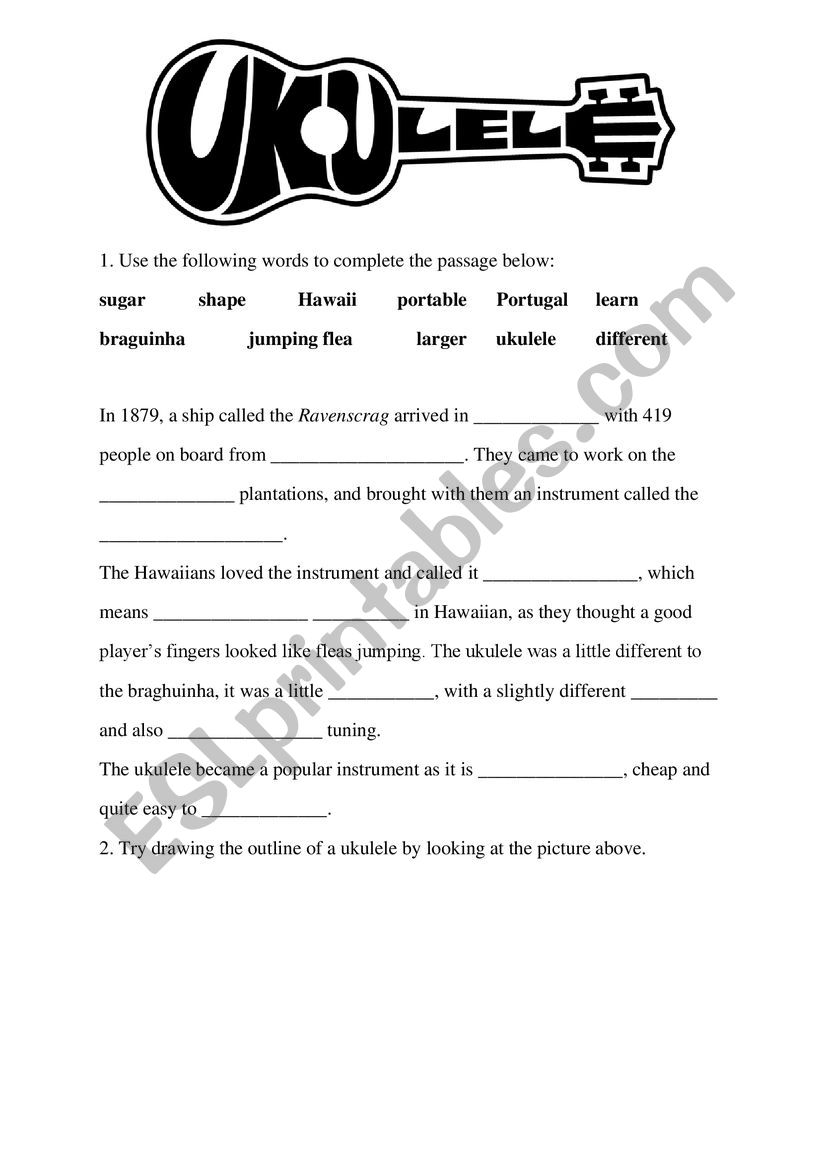 Ukulele Cloze Passage worksheet