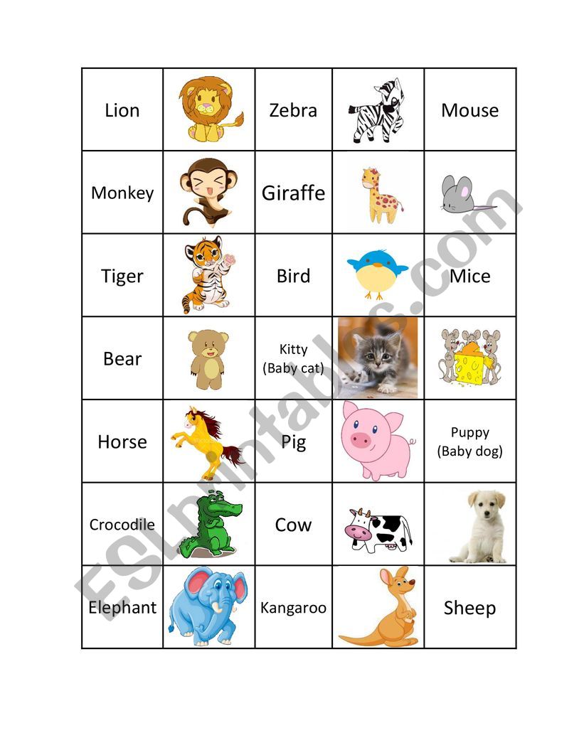 Animals Memory Gmae worksheet