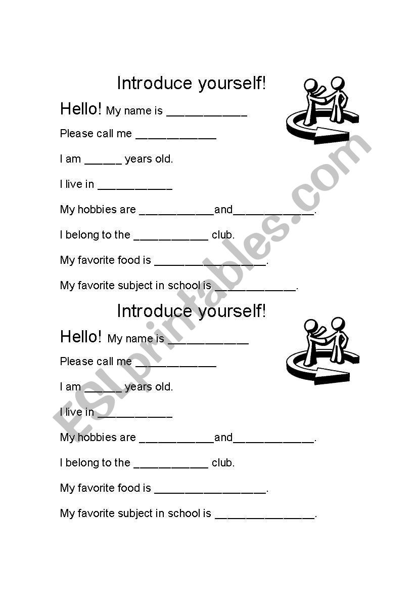 Introduce yourself cards for students