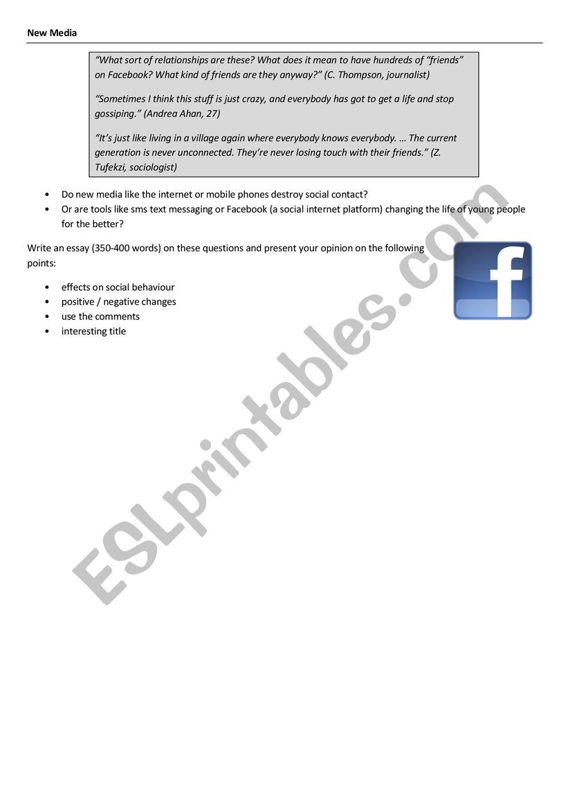 New media worksheet