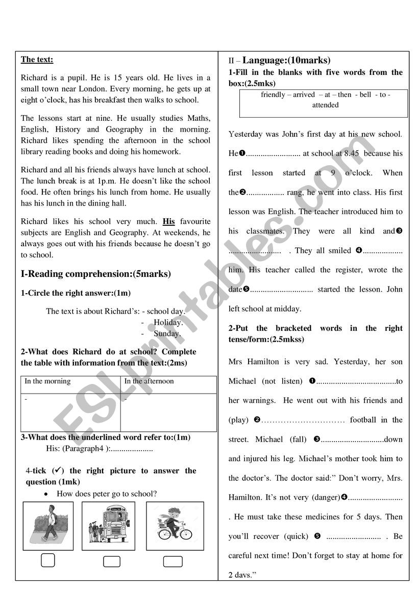 english test worksheet