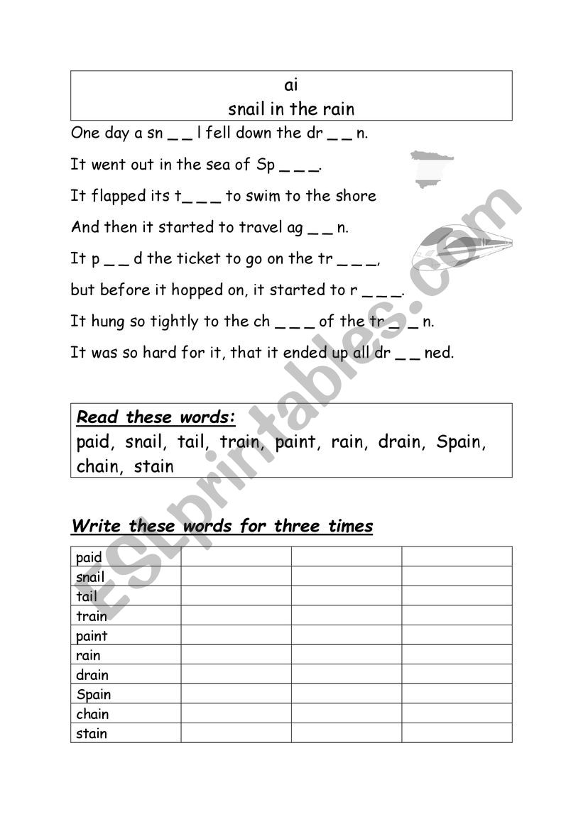 Phonics �ai sound� worksheet