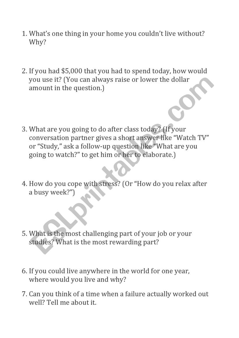 conversation questions worksheet