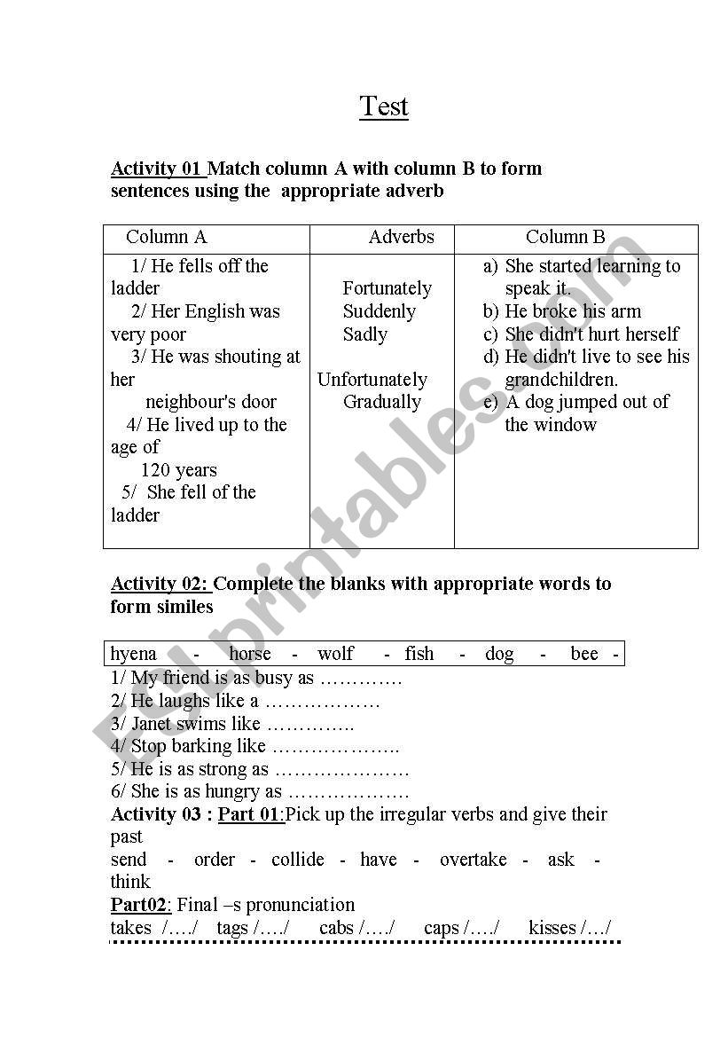 adverbs and metaphors worksheet