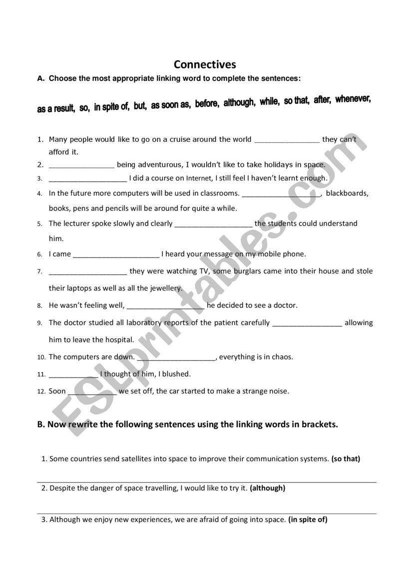 Linking words worksheet