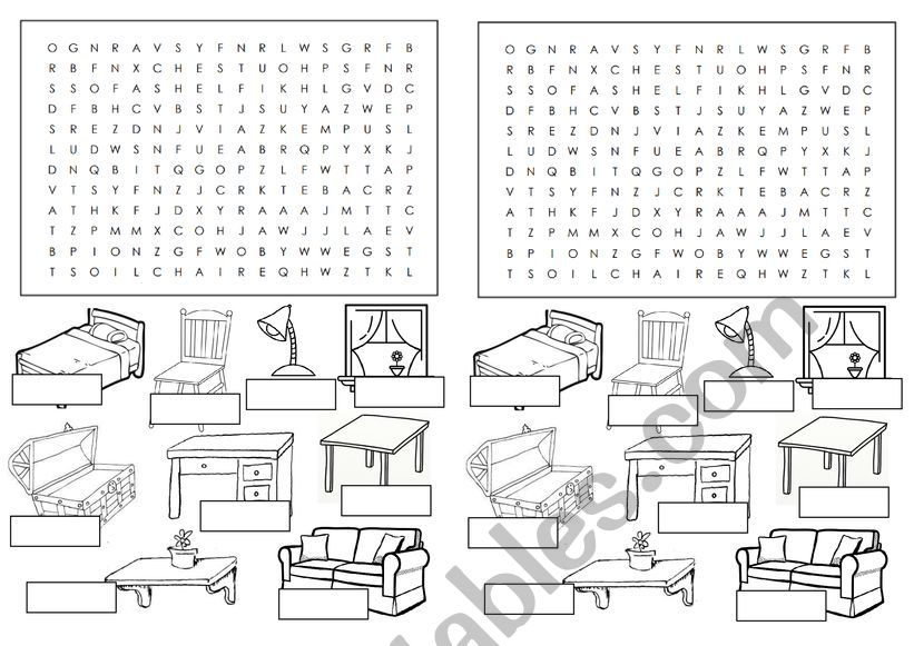 Furniture Wordsearch ESL Worksheet By Jaz2018