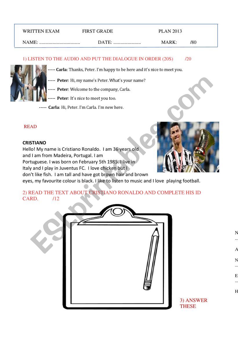 cristiano worksheet