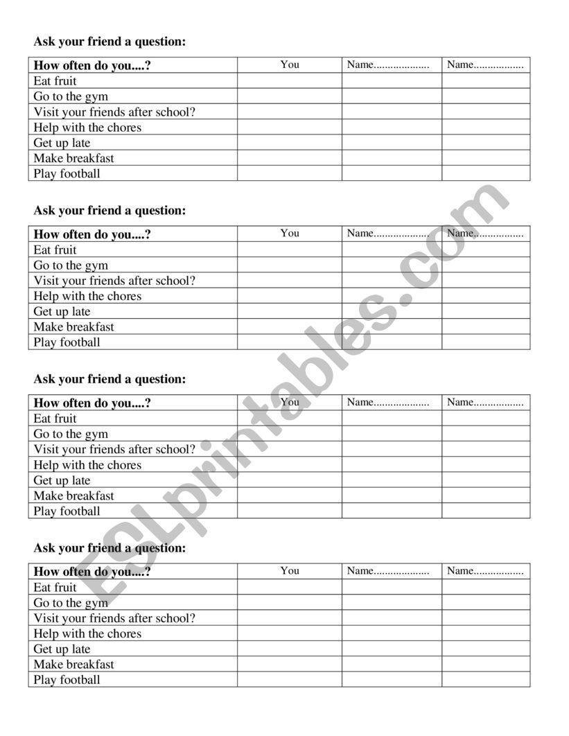 Adverbs of frequency worksheet