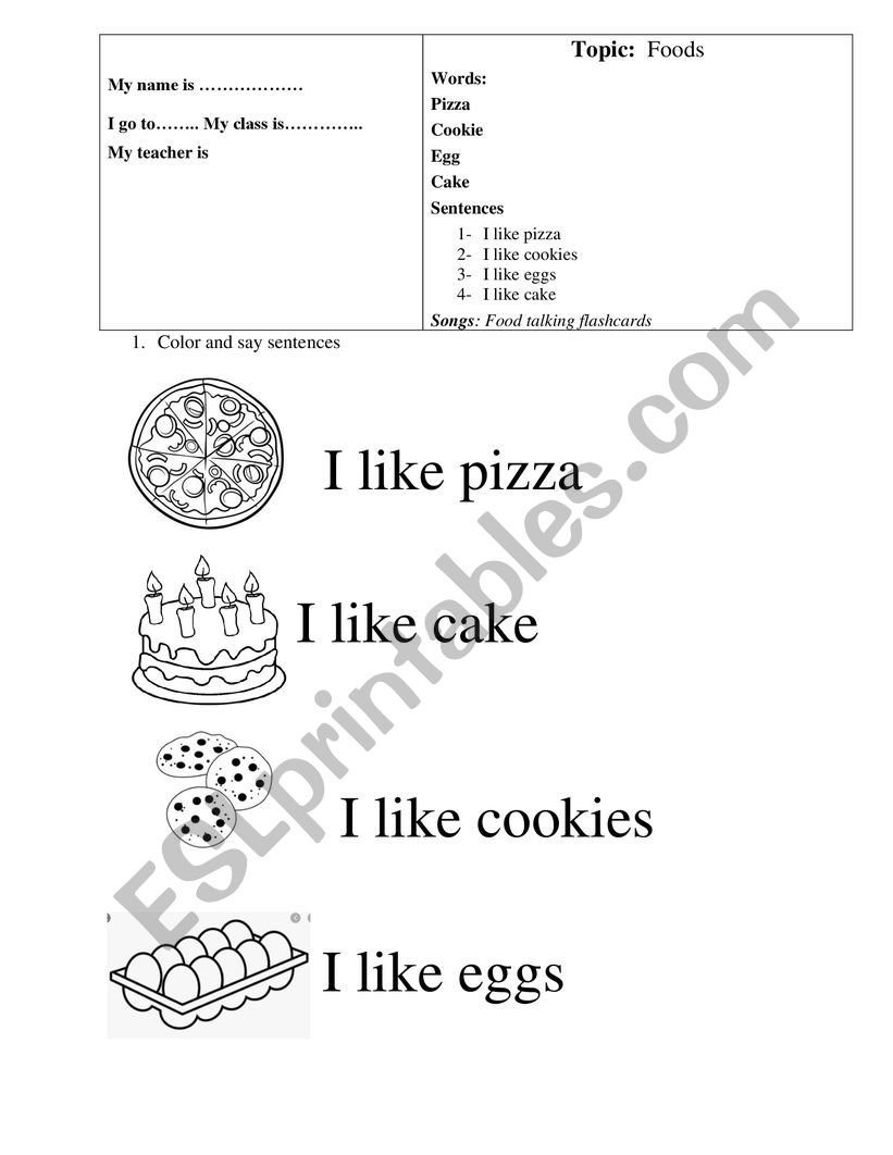 food worksheet worksheet