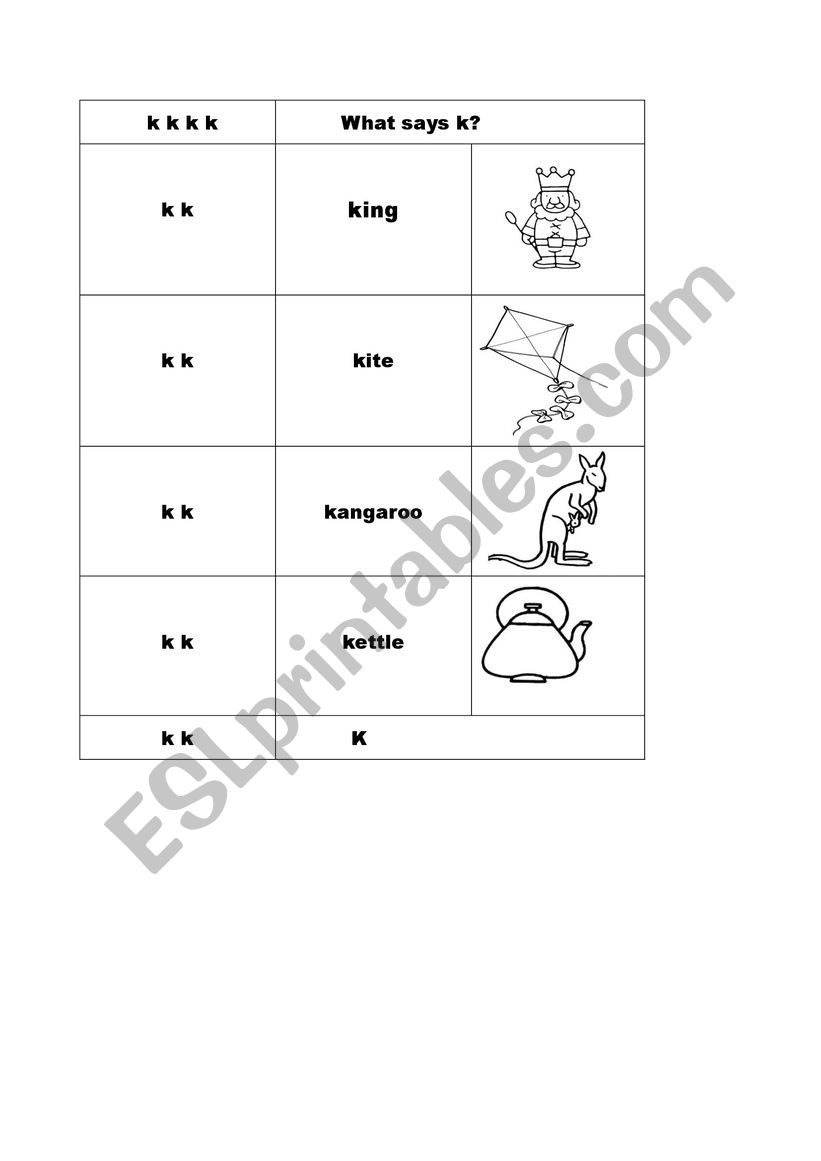 Letter K worksheet