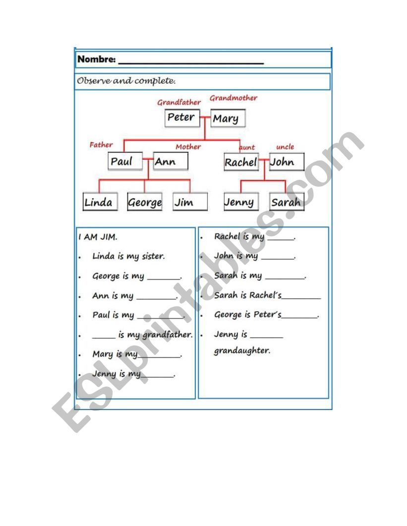 Exercise Family worksheet