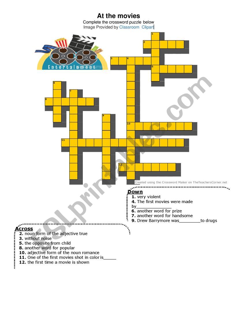 At the movies Puzzle worksheet