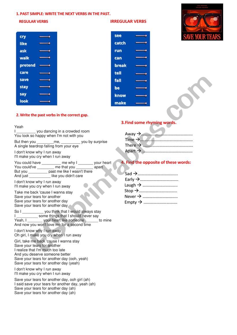 Save your Tears  worksheet