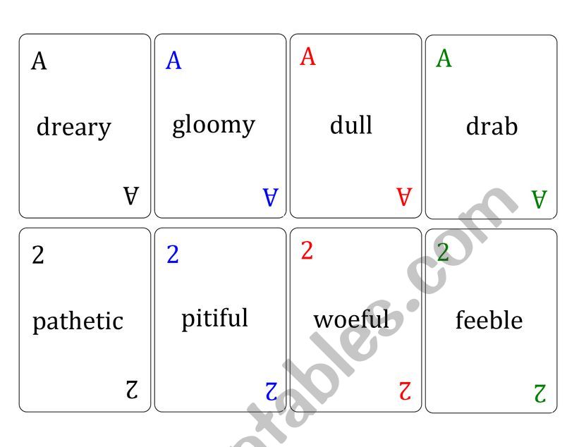Synonyms Playing Cards worksheet