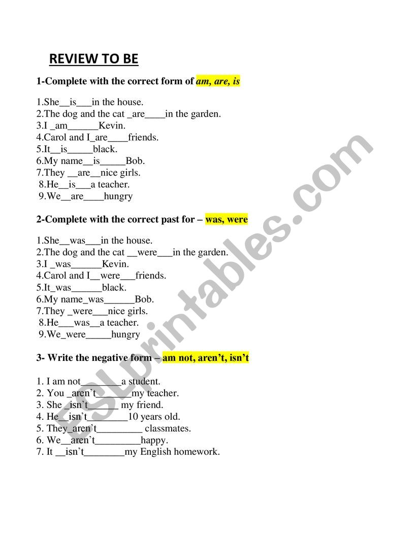 Review_to_be worksheet