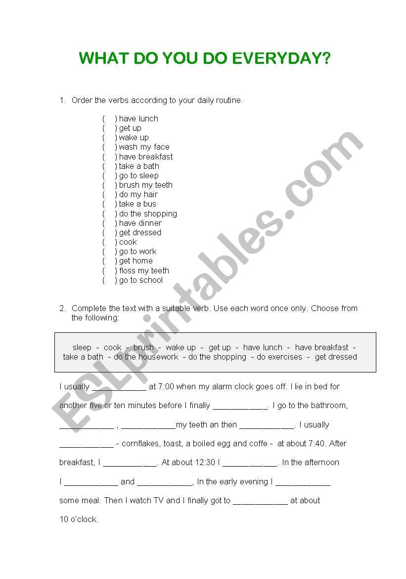 What do you do everyday? worksheet