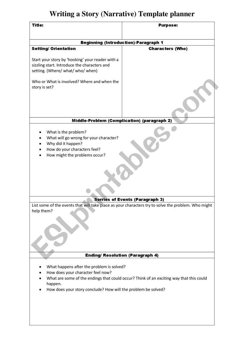 Writing a Narrative planner template